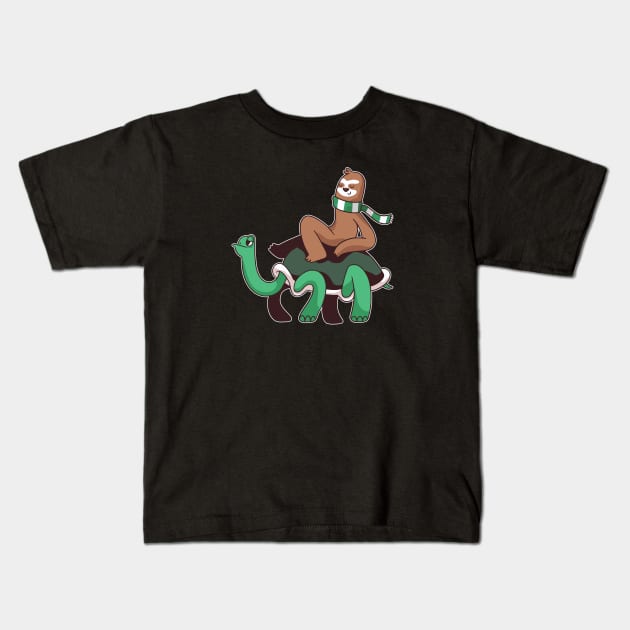 Funny Sloth Riding a Tortoise Turtle Kids T-Shirt by SLAG_Creative